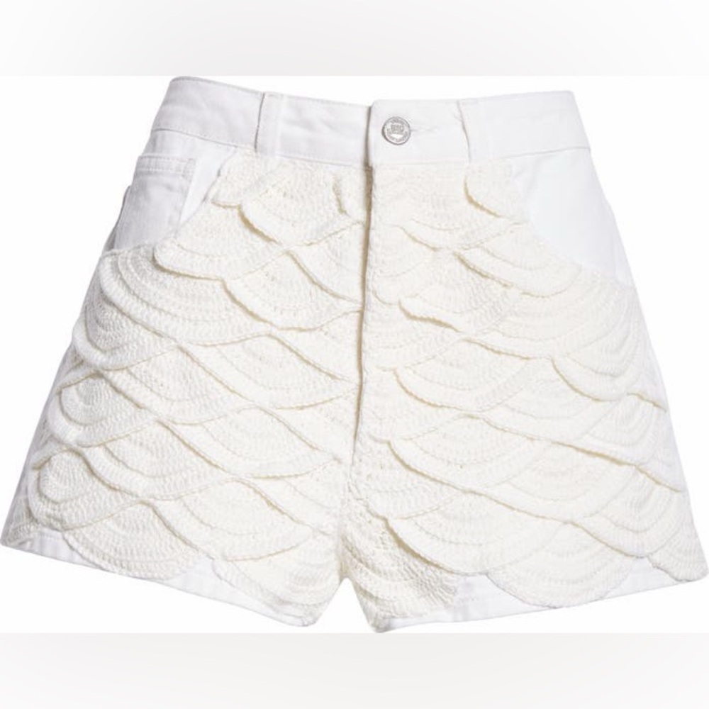 🦜NWT FARM Rio Cream High Waist Textured Shorts crochet size 27 NWT - Picture 5 of 10